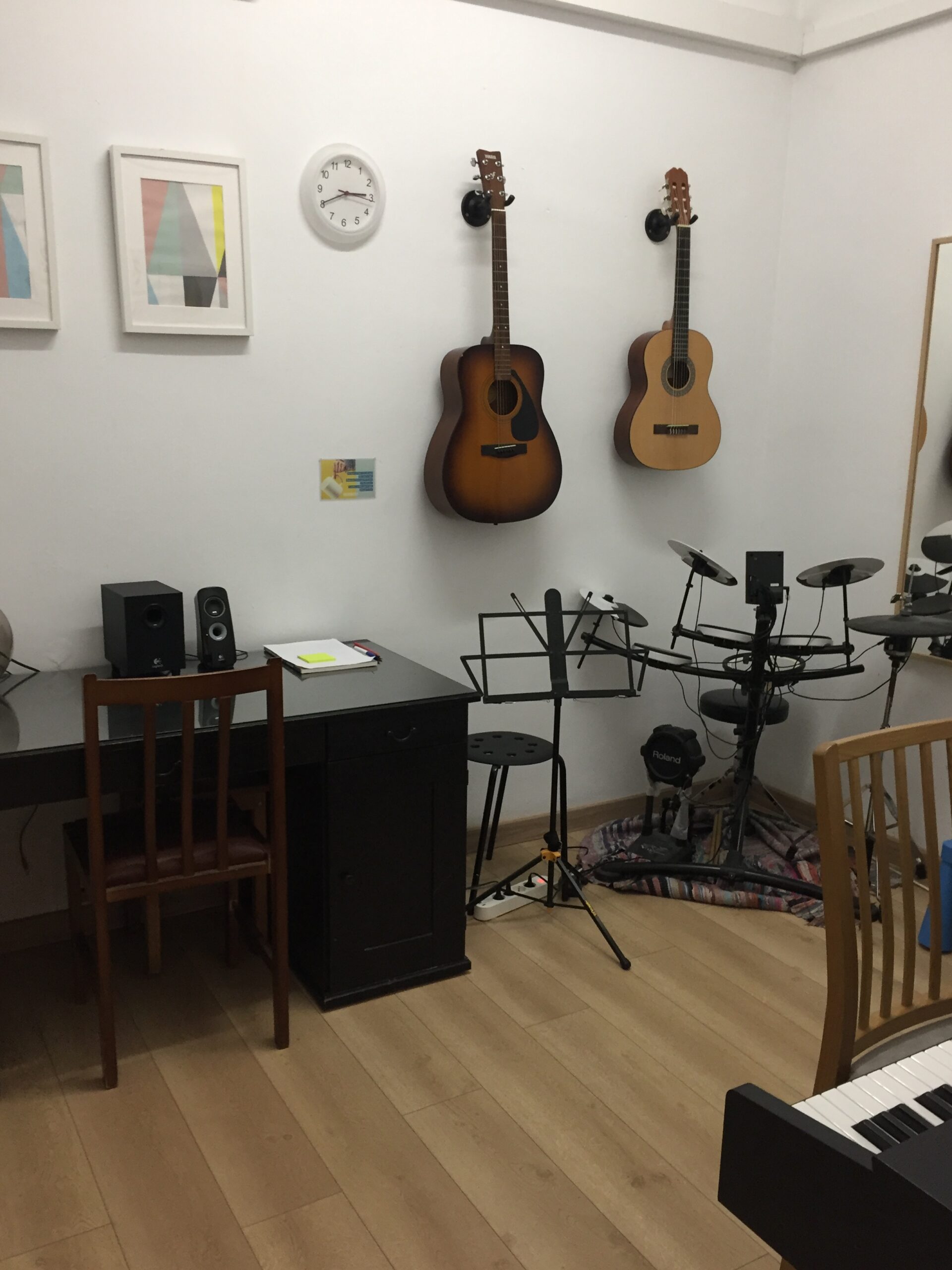 Rehearsal studio with instruments
